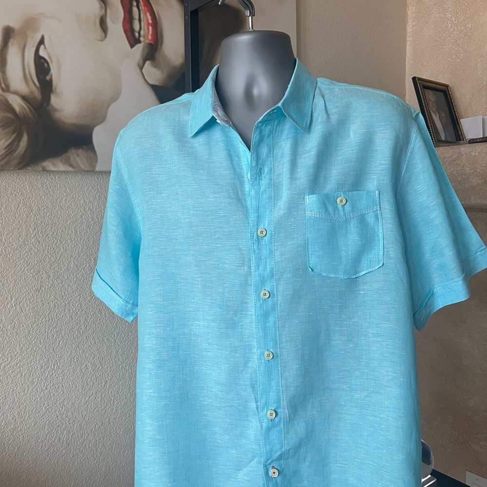 Tommy Bahama Short Sleeve Button-Down Shirt in Aqua Blue